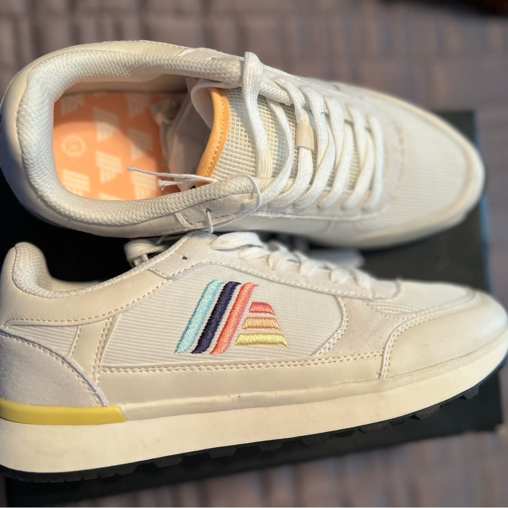 NWT Aldi White Sneakers with Rainbow Stripes